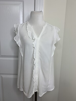 Women s Esprit EDC Sleeveless White Viscose Flutter Top Blouse  Size 2XS *NWT