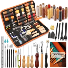 Leather Working Tools Craft Kit Repair Waxed Thread Stitching Punch Sewing USA
