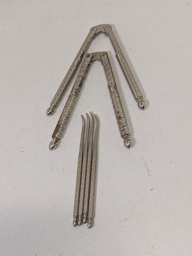 HMQ metal (2) Nutcracker shell tools cracking crab walnut pecan w/ 4 picks VTG - Picture 5 of 6