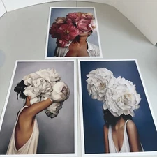 Felimai set of 3 print on canves 12” by 8” Woman Head rose Flowers unframed