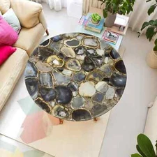 Wild Agate Round Table Handmade Stone Coffee Side Center Dining Decor