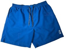 TYR Swim Shorts Mens Size L Blue Lined Drawstring Elastic Waist Beach Vacation.