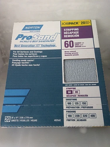 20 pk, Norton, 02642, ProSand, 60 Grit, Sanding Sheets, P60, Sbwh-c212-bb.yy