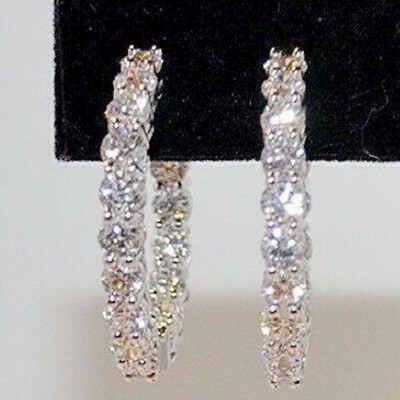 Boucles D'oreilles Diamant Lab Créé 2 Ct - Cerceau Plaqué Or Blanc 14K - Neuf Avec étiquette