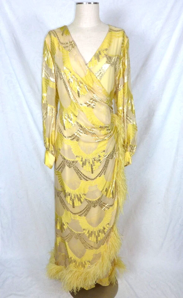 MARINA RINALDI MR 25 16w SILK ART DECO OSTRICH FEATHER GOWN Long Dress 18w XXL - Image 2 of 4