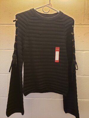Guess Monique Lace Up Sweater, Black, Size S, NWT