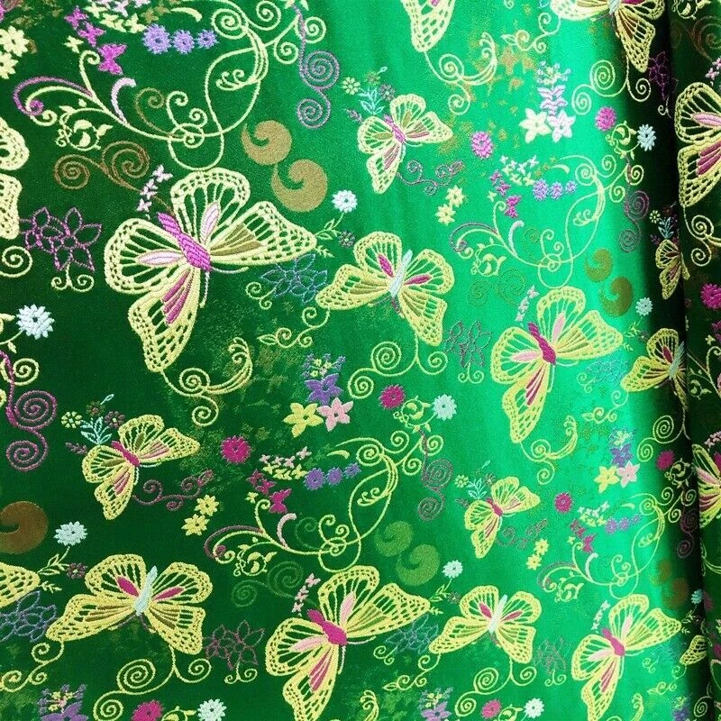 Chinese Brocade Satin Fabric Faux Silk Butterfly Skirts Cloth Vintage Craft DIY - Image 4 of 4