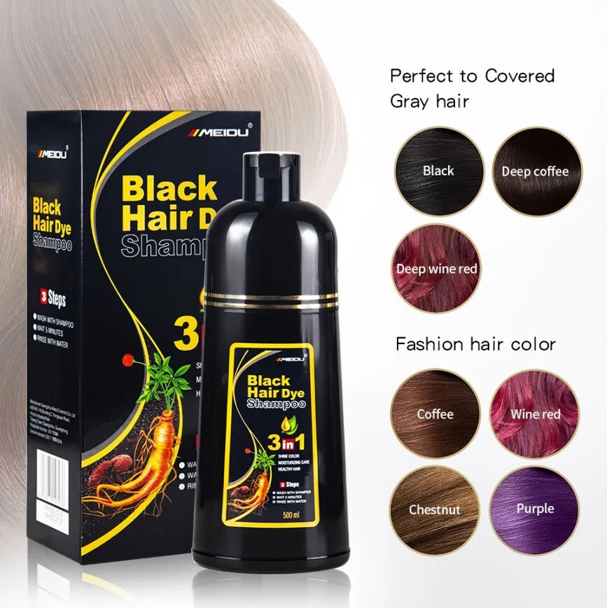 Meidu 3 in 1 Natural Hair Dye Ginger Color Shampoo 500ml- US