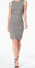 Calvin Klein Sheath Dress Black White Houndstooth Knit Sleeveless NWT Size 2