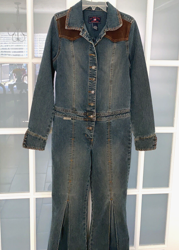 U.S. Polo Assn. Vintage Disco Denim Flare Leg Jumpsuit Size 9/10 - Picture 2 of 9