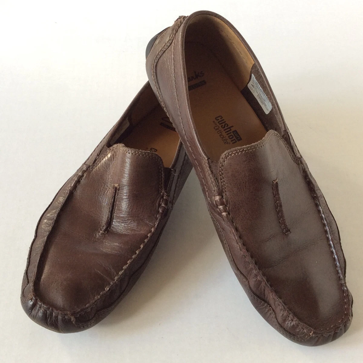 Clarks Men s 11M Ashmont Race Brown Smooth Leather Slip On Loafers