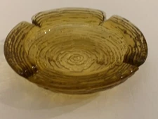 Vintage Ashtray Cigar Amber Gold Ribbed Glass Round Mid Century Large Heavy 6”