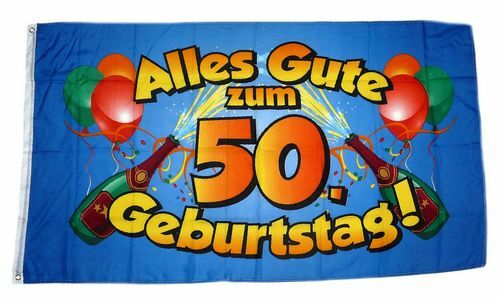 Fahne / Flagge Alles Gute zum 50. Geburtstag blau 90 x 150 cm