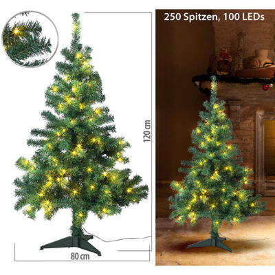 infactory Weihnachtsbaum mit Bodenständer, 120 cm, 250 Spitzen, 100 LEDs