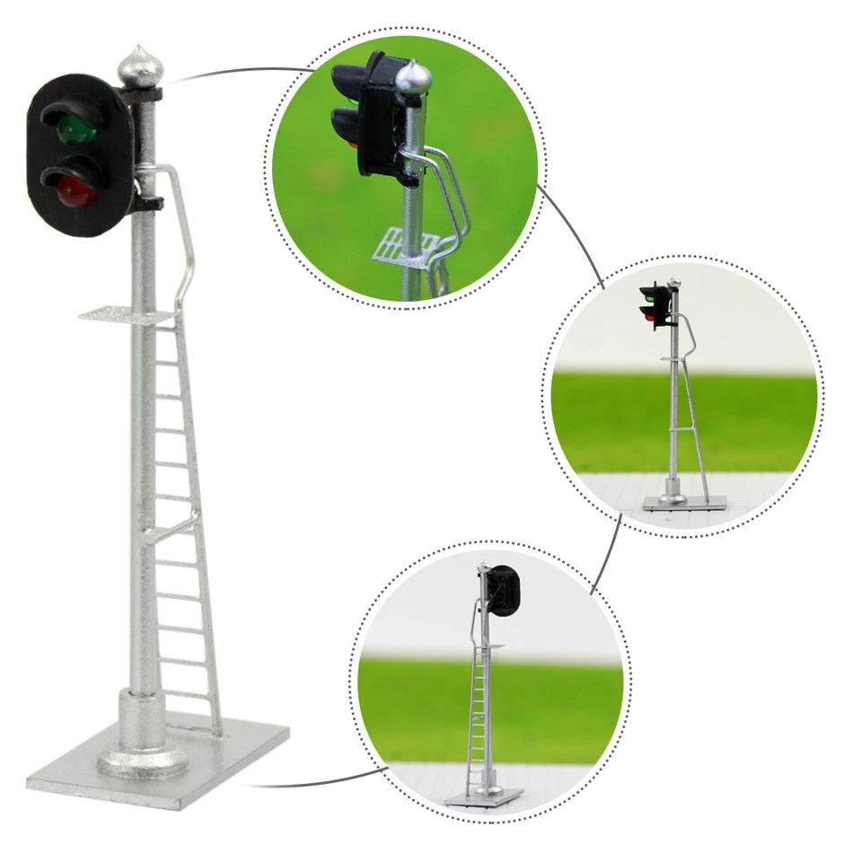 3pcs Model Trains HO Scale 1:87 Block Track Signals 2-LEDs Green Red with Ladder - Image 2 of 4