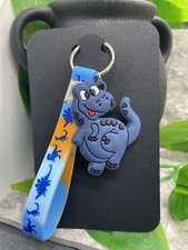 4" Silver-Tone Silicone Dinosaur Wristlet Keychain New Free Ship B1470