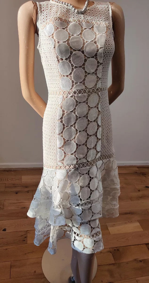 NEW COAST FITTED EMBELLISHED LACE DRESS SIZE UK 10 US 6 WHITE