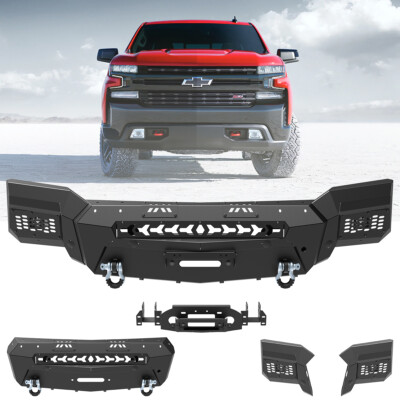 Front Bumper For 2019 2020 2021 Chevrolet Silverado 1500 w/Lights + Winch Plate