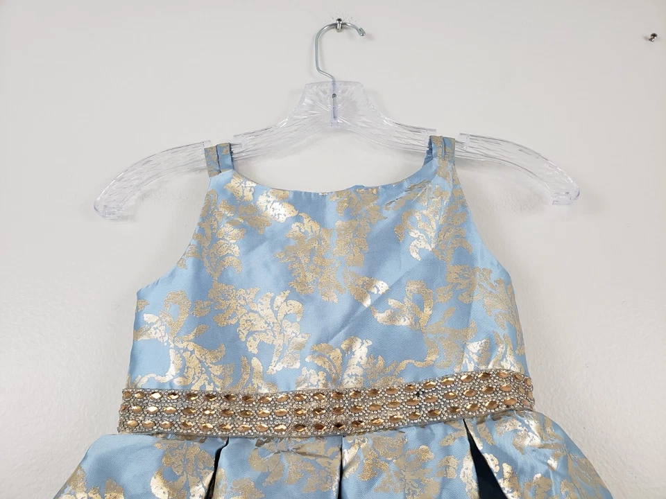 Rare Editions Gold Brocade Jeweled Waist Girls Dress Sz 6X Alice Baxter TV Show - Image 3 of 4