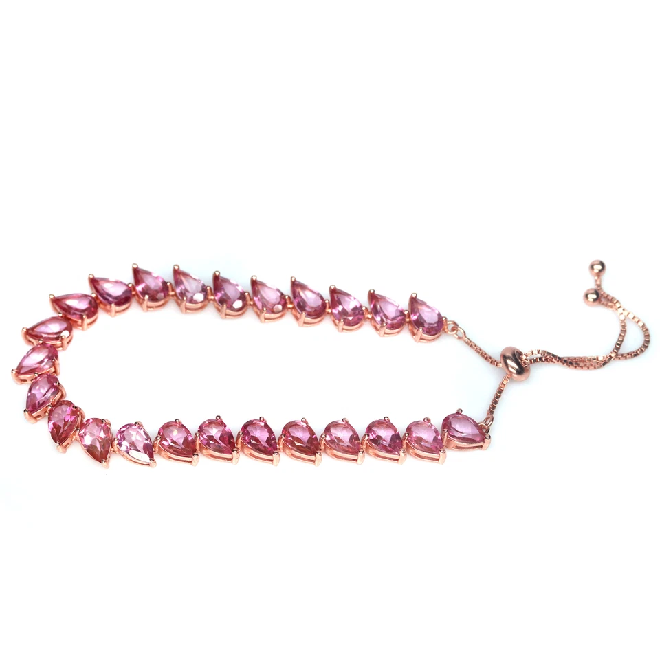 Браслет из белого золота 925 пробы с розовым мистическим топазом и драгоценными камнями 11,0 дюйма - Изображение 3 из 4