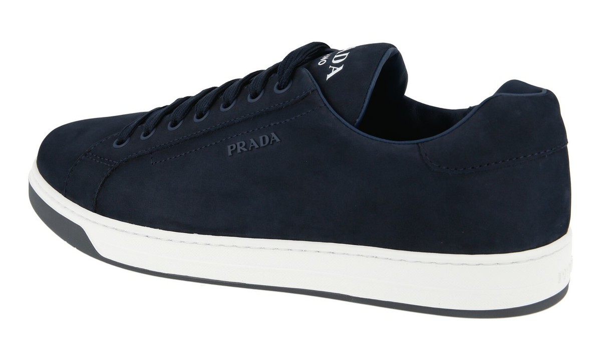 PRADA DOWNTOWN SNEAKERS SHOES 4E3507 NAVY BLUE SUEDE NEW US