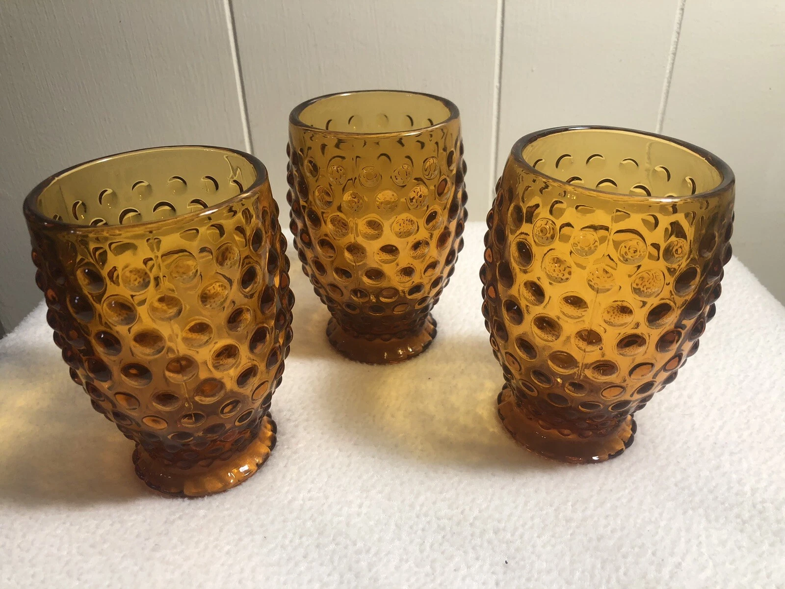 (3) Vintage AMBER Hobnail Rocks Water Drinking Glasses 4.75"