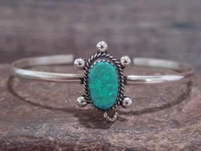 Native American Zuni Indian Sterling Silver & Green Opal Turtle Bracelet - Hu...