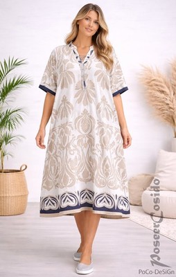 LAGENLOOK Viskose A-Form-Blusen-Tunika-Kleid weiß natur blau 44 46 48 50 52