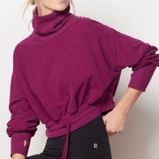 Sweaty Betty After Class Sweatshirt Dark Pink Turtleneck Cropped Womens Size 4