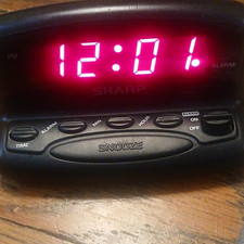 Sharp Digital Alarm Clock Red LED Display Snooze Button Black