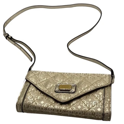 Bolso Bandolera GUESS Pequeño Dorado Y2K Monograma Acolchado Metálico Glam Baddie Cartera - Imagen 1 de 4