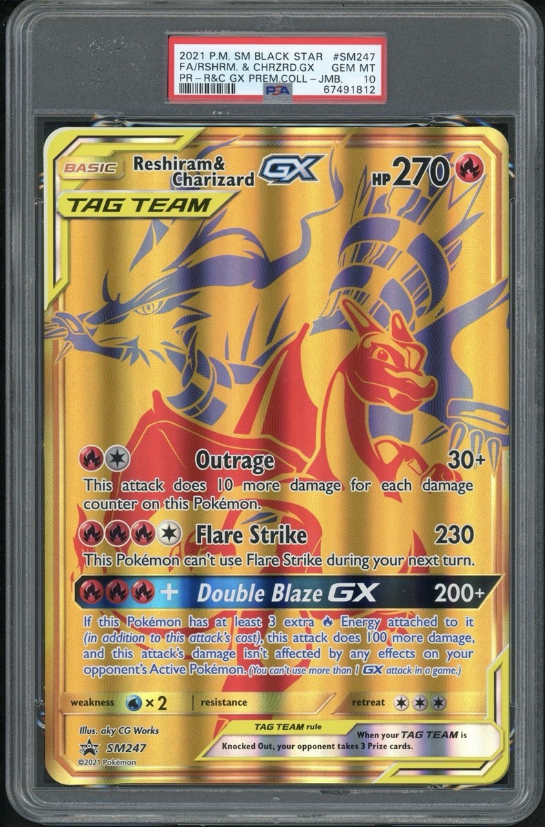 Charizard & Reshiram PSA 10 GX SM247 Pokemon Jumbo Card Full Art