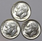 (3) 1963-D Roosevelt Dimes - About Uncirculated - #1421E - FREE SHIPPING