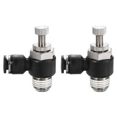 2pcs SL6-NPT1/4 Push to Connect Air Line Fitting Air Flow Control Valve Black