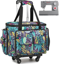 Stylish Floral Sewing Machine Case on Wheels with Storage Pockets