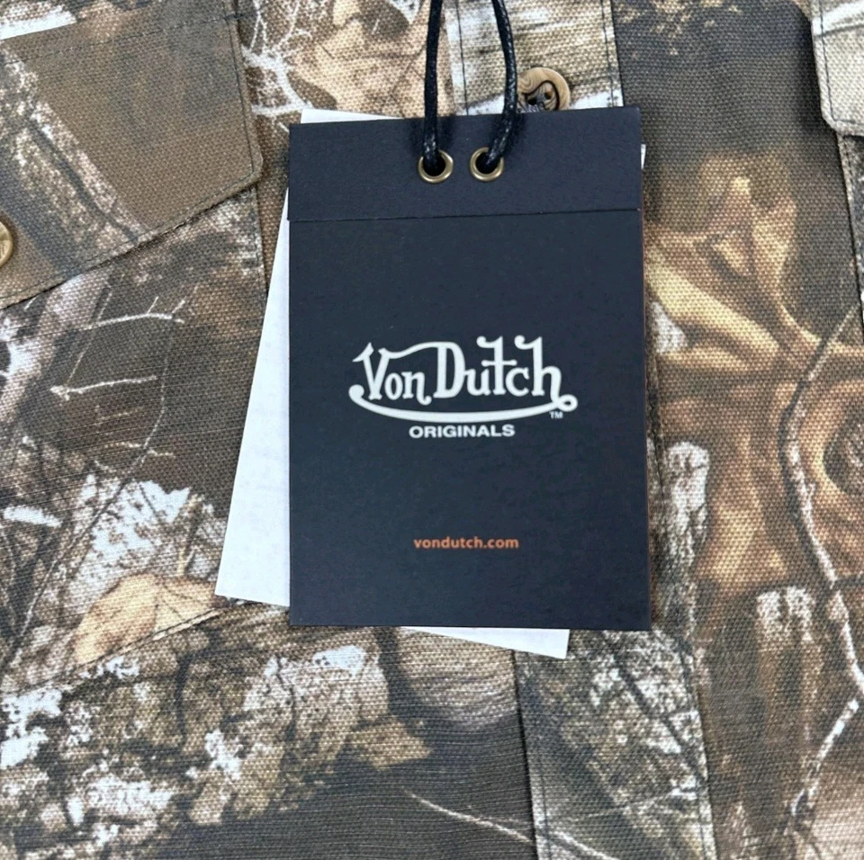 Camisa Von Dutch Para Hombre Pequeña Camuflada Manga Larga Con Botones Caza Bosque Elastizada Foto 4 de 4