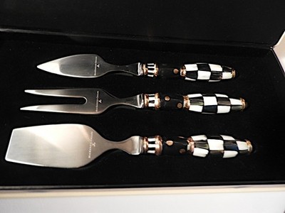 Mackenzie Childs COURTLY CHECK 3 Piece Cheese Serving Set, New in Box