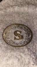 Vintage Crumrine Initial  S  Western Belt Buckle Silver Plate Bronze USA
