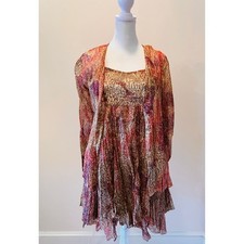 NWT RAGA Anthropologie 2 Piece Sheer Ruched Crinkle Midi Dress Orange Pink Small