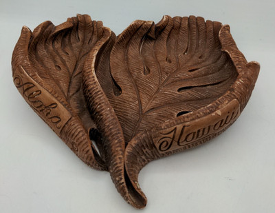 Hawaii Souvenir Coco Joe's Bread Fruit Leaf Trinket Tray Dish Tiki