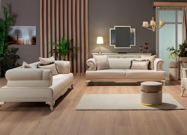Stoffsofa Garnitur Dreisitzer Zweisitzer Couch 2Tlg Polstersofa Beige-image