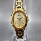 Seiko Watch Women 17mm Champagne Dial Gold Tone Oval 1N01-0CS0 New Battery