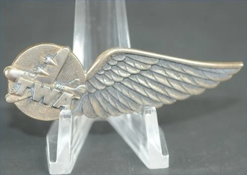 TWA Sterling Stewardess Wing Pin Vintage Airline Badge 2.25" LG Balfour Co