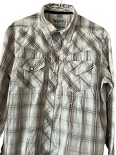 Levis Shirt Men Gray Plaid Western Pearl Snap Long Sleeve Size Medium Pockets