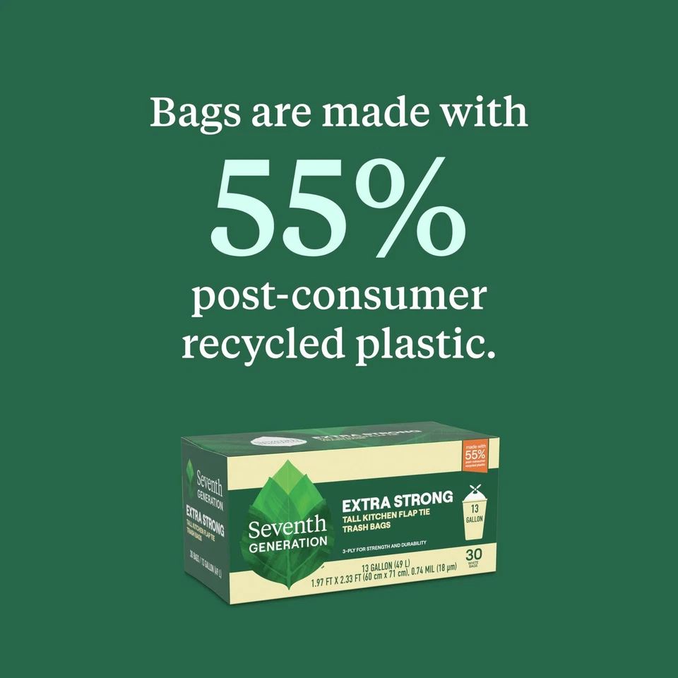 6 Packs of 30 count Seventh Generation Extra Strong Tall Kitchen Trash Bags 13 - Image 3 of 4