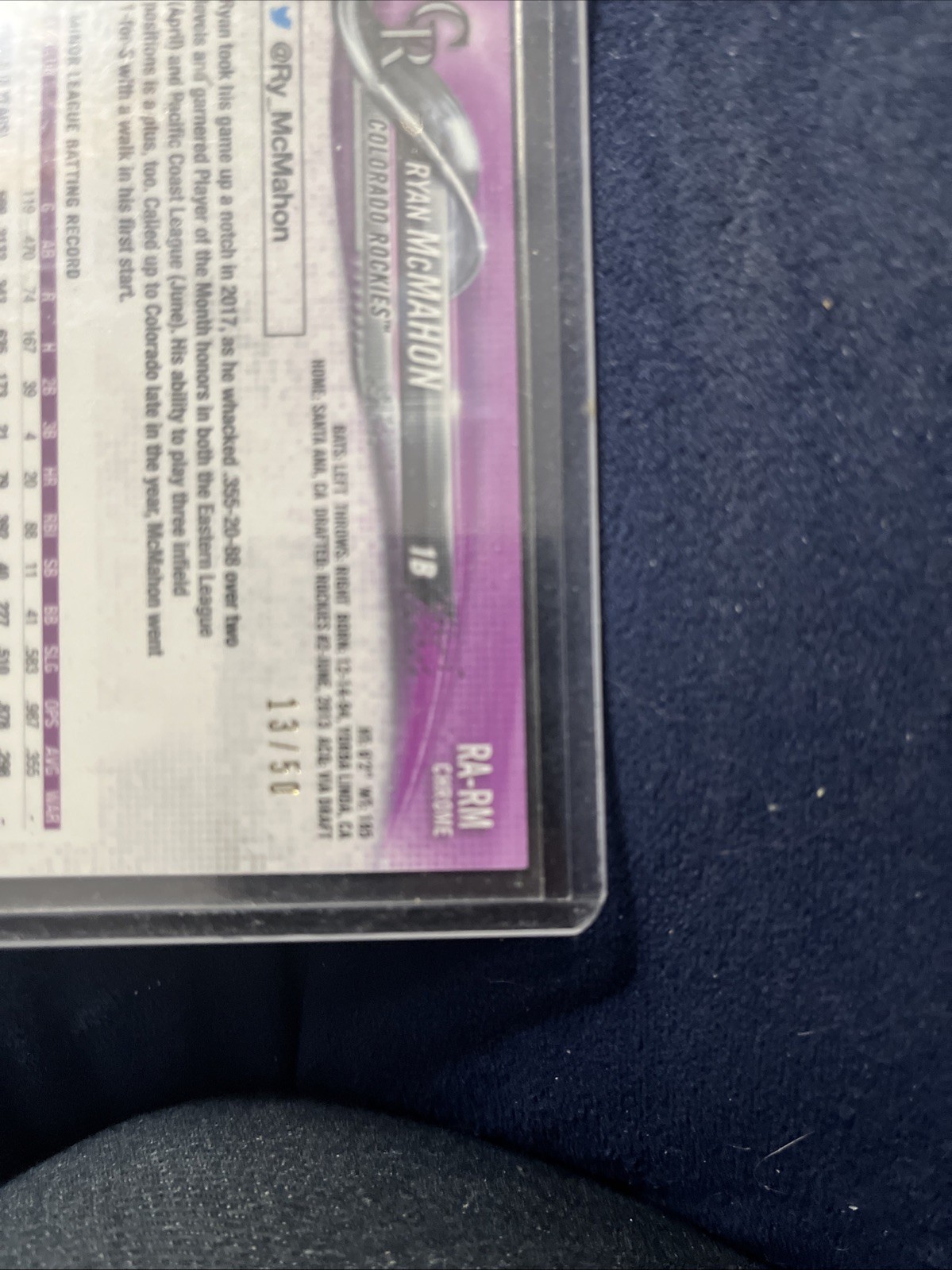 2018 TOPPS CHROME RYAN McMAHON RC GOLD REFRACTOR AUTO 13/50 view 8