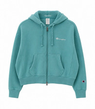 Champion Women  s Teal Full Zip Fleece Hoodie Logo Pockets Size XL Regular
