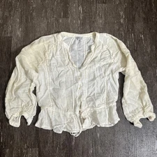 Rails Women's Marti Linen Blend Button Down Peplum Top White Lace Detail XS Flaw