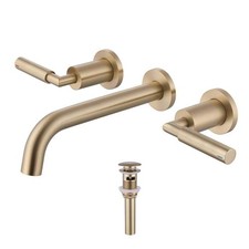 FLG Double Handle Wall Mounted Bathroom Sink Faucet Brass 3 Holes Brushed Gold
