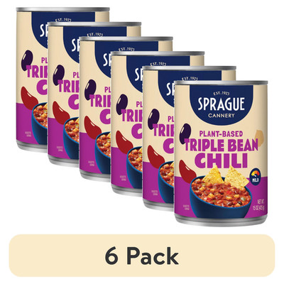 (6 Pack) Sprague Foods Triple Bean Chili - 15 oz Cans Bulk Vegan Gluten-Free